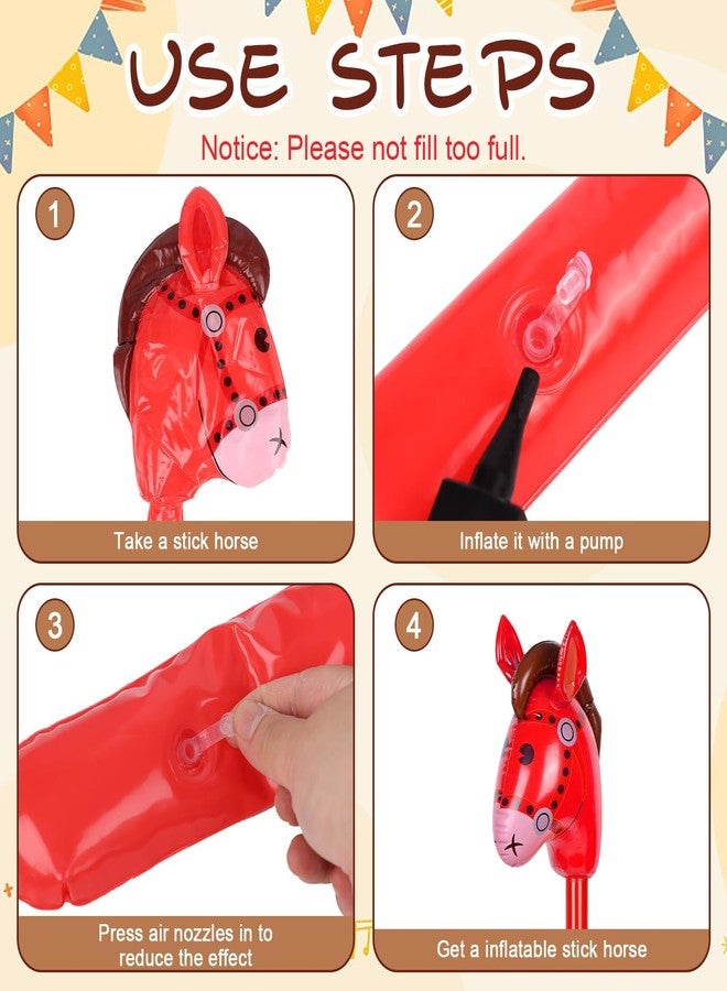 Easywiny 12 Pcs 40 Inch Inflatable Stick Horse Colorful Horse Head Stick Balloon Horse Birthday Party Supplies Pony Stick for Halloween Birthday Cowboy Horse Theme Party Supply, 6 Colors - Image 5
